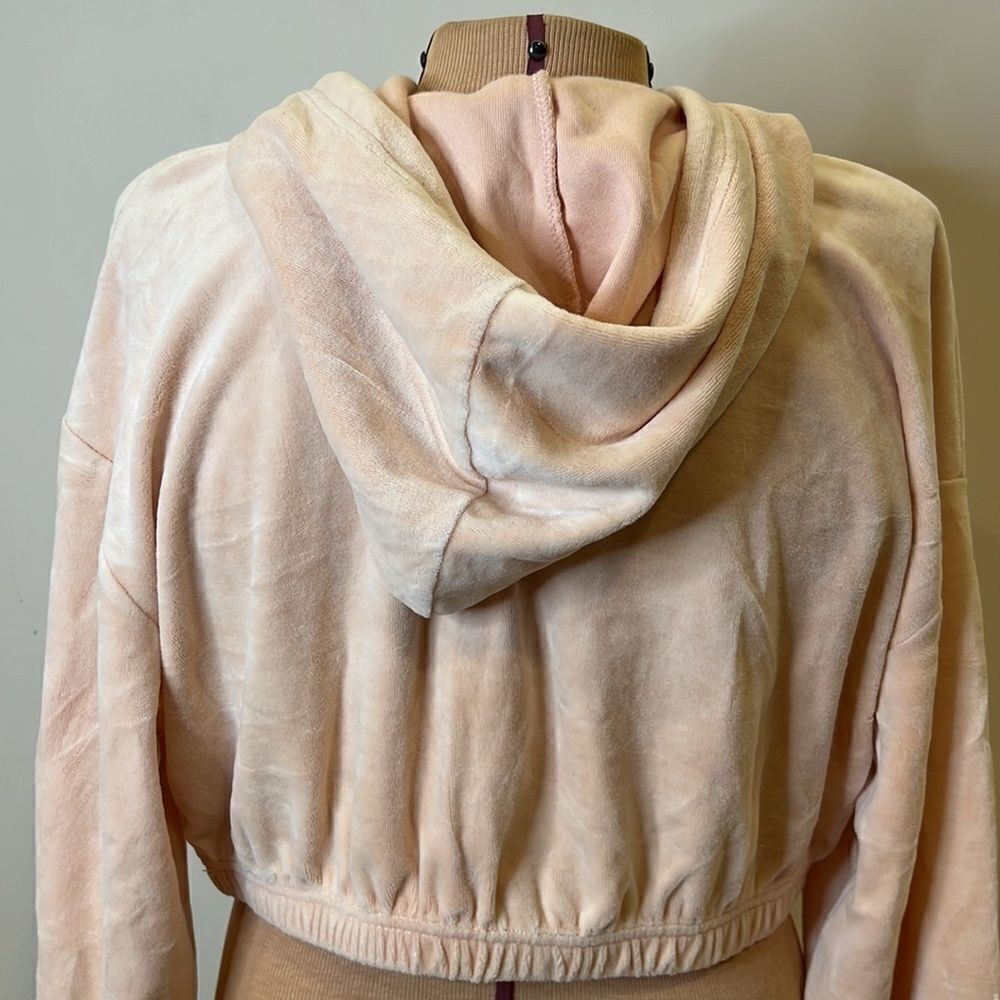 NWT Double Zero Soft Pink Velvet Cropped Hooded Sweatshirt - Size Large - Picture 8 of 10